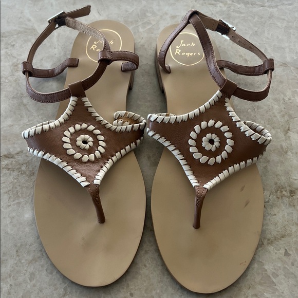 Jack Rogers Maci Leather Sandal Cognac Bone Womens Size 10 - Picture 2 of 9